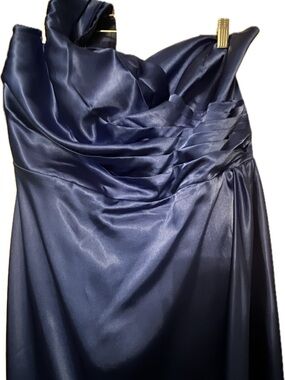 Royal Blue Satin Evening Dress - Elegant Draped Bodice